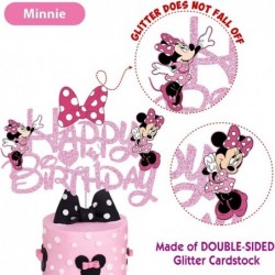 Pink Mouse Birthday Cake Topper Glitter Pink Bow Mouse Happy Birthday Cake Decoration for Pink Mouse Baby Shower Girl Birthda...