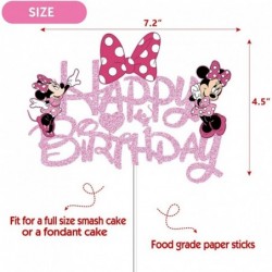 Pink Mouse Birthday Cake Topper Glitter Pink Bow Mouse Happy Birthday Cake Decoration for Pink Mouse Baby Shower Girl Birthda...