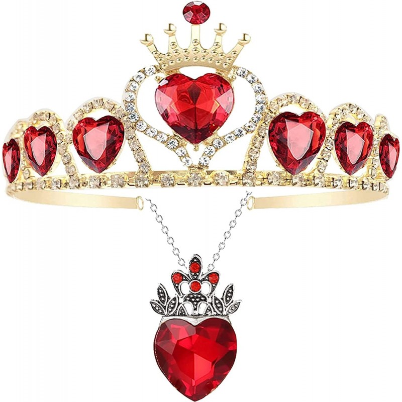 Evie Red Heart Necklace and Descendants 3 Crown Gold Tiara Jewelry Set Queen of Hearts Eive Costume for Girls Teen Halloween…...