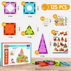 Magnetic Tiles 125PCS 3D Magnet Tiles STEM Toys Kids Educational Learning Building Blocks Magnetic Blocks Set for Toddlers Ag...