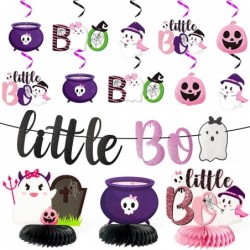 24Pcs Halloween Little Boo Baby Shower Decoration Set Glitter Pink and Black Little Boo Banner Hanging Swirl Honeycomb Center...