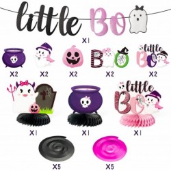 24Pcs Halloween Little Boo Baby Shower Decoration Set Glitter Pink and Black Little Boo Banner Hanging Swirl Honeycomb Center...