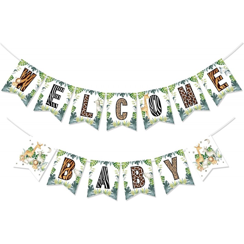 Safari Welcome Baby Banner Jungle Safari Baby Shower Sign Wild Animal Baby Shower Bunting Decor $18.10 Kids' Party Decorations