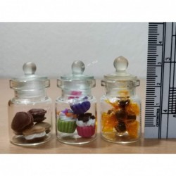 3pc Miniature Food Chocolate Cake Candy Cookie Dollhouse Cake in Clear Glass Mini Bottle Fruit Food MF091 $18.40 Dollhouse Ac...