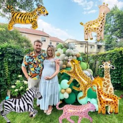 6 Pieces Giant Jungle Safari Animals Balloons Large Zebra Giraffe Leopard Cheetah Tiger Foil Balloons for Wild One Safari Zoo...