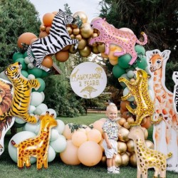 6 Pieces Giant Jungle Safari Animals Balloons Large Zebra Giraffe Leopard Cheetah Tiger Foil Balloons for Wild One Safari Zoo...