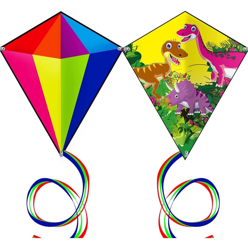 Prism Kite Dinosaur Park and Diamond Kite Set for Kids and Adults Easy to Fly Excellent Fabric with Two Sets of Individual Pa...