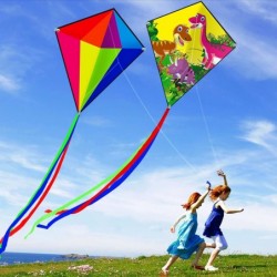 Prism Kite Dinosaur Park and Diamond Kite Set for Kids and Adults Easy to Fly Excellent Fabric with Two Sets of Individual Pa...