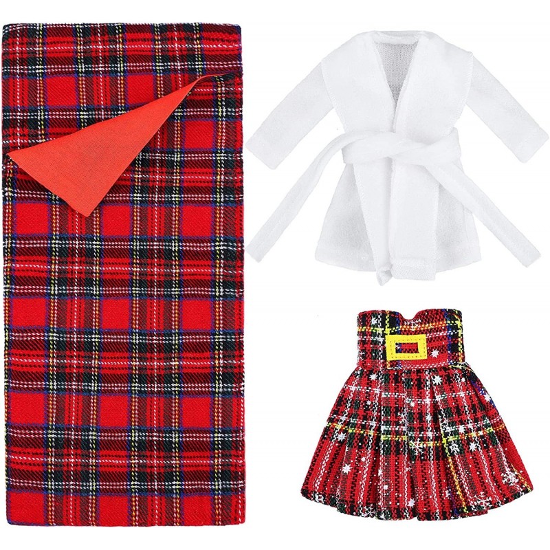 3 Pack Elf Red Plaid Sleeping Bag White Bathrobe and Red Plaid Dress Set Santa Couture Clothing Set Elf Doll Clothing Accesso...