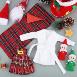 3 Pack Elf Red Plaid Sleeping Bag White Bathrobe and Red Plaid Dress Set Santa Couture Clothing Set Elf Doll Clothing Accesso...