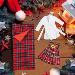 3 Pack Elf Red Plaid Sleeping Bag White Bathrobe and Red Plaid Dress Set Santa Couture Clothing Set Elf Doll Clothing Accesso...