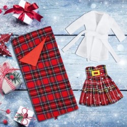 3 Pack Elf Red Plaid Sleeping Bag White Bathrobe and Red Plaid Dress Set Santa Couture Clothing Set Elf Doll Clothing Accesso...