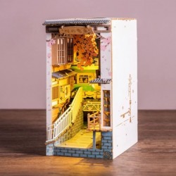 DIY Book Nook Kits Sakura Densya 3D Wooden Puzzle Decorative Bookend Miniature Model Kits with Lights Christmas Decoration/Cr...