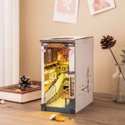 DIY Book Nook Kits Sakura Densya 3D Wooden Puzzle Decorative Bookend Miniature Model Kits with Lights Christmas Decoration/Cr...