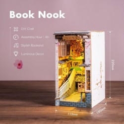 DIY Book Nook Kits Sakura Densya 3D Wooden Puzzle Decorative Bookend Miniature Model Kits with Lights Christmas Decoration/Cr...