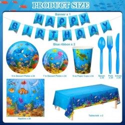 171 Pcs Under the Sea Party Supplies Ocean Sea Party Tableware Set Underwater Birthday Paper Plates Napkins Cups Cutlery Bann...