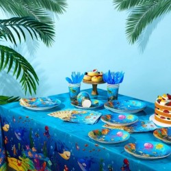 171 Pcs Under the Sea Party Supplies Ocean Sea Party Tableware Set Underwater Birthday Paper Plates Napkins Cups Cutlery Bann...