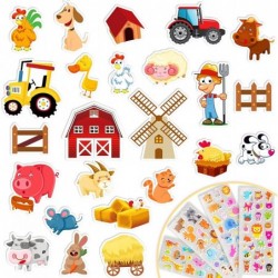 Farm Animal Party Favors Stickers - 24pcs Removable Farm Thick Gel Clings with 4 Sheets Farm Decals for Kids Toddlers Farm An...