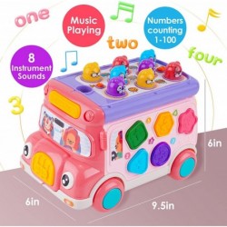 Pull Bus Toy with Lights & Sound Musical Learning Toys for Toddlers 3+ Shape Sorter Animal Matching Gear Clock Stickers Birth...