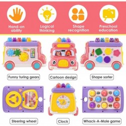 Pull Bus Toy with Lights & Sound Musical Learning Toys for Toddlers 3+ Shape Sorter Animal Matching Gear Clock Stickers Birth...