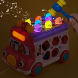 Pull Bus Toy with Lights & Sound Musical Learning Toys for Toddlers 3+ Shape Sorter Animal Matching Gear Clock Stickers Birth...