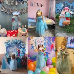 Little Girl Princess Dress Halloween Carnival Cosplay Costume with Accessories Blue $44.14 Kids' Costumes