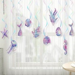 Mermaid Hanging Swirl Decorations Mermaid Birthday Party Decorations Two Sides Printing Mermaid Theme Charm for Kids Seahorse...