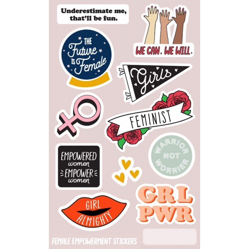 Female Empowerment Stickers / 1 Cute Feminist Laptop Sticker Sheet / 10 Positive Feminine Girl Power Affirmation Cell Phone S...