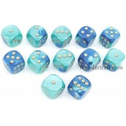 Gemini Signature Series Dice 16mm d6 Set (12) Blue Teal w/ Gold (CHX26659) Dice $16.55 Game Accessories