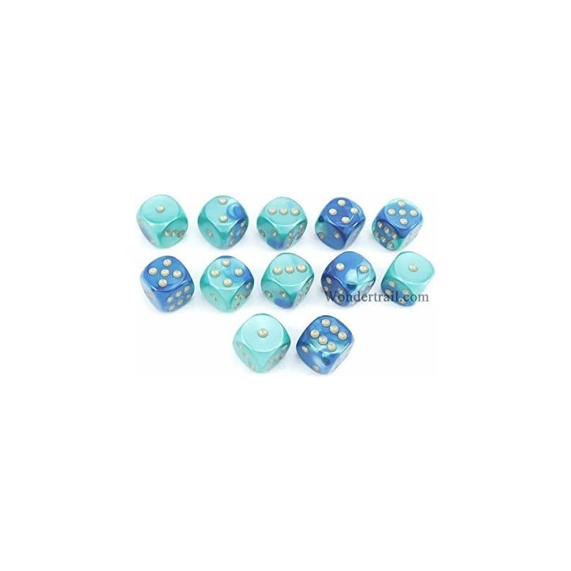 Gemini Signature Series Dice 16mm d6 Set (12) Blue Teal w/ Gold (CHX26659) Dice $16.55 Game Accessories