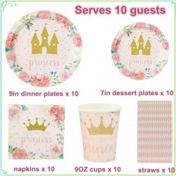 Princess Party Supplies-Princess Party Tableware Set Include Princess Castle Plates Napkins Cups Straws for Girls Princess Ba...