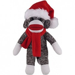 Xmas Customize Sock Monkey Plush Stuffed Animal Gift with Santa Hat and Red Winter Scarf 10 Inch Holiday Toys Personalized Gi...