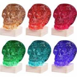 3D Skull Crystal Puzzle Skull Assembly Brain Teaser with Light-Up Wood Base for Halloween Decorations Outdoor Plastic Skull D...