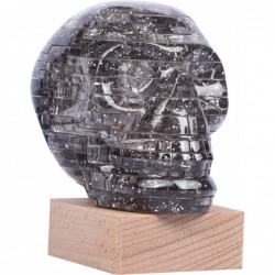 3D Skull Crystal Puzzle Skull Assembly Brain Teaser with Light-Up Wood Base for Halloween Decorations Outdoor Plastic Skull D...