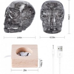 3D Skull Crystal Puzzle Skull Assembly Brain Teaser with Light-Up Wood Base for Halloween Decorations Outdoor Plastic Skull D...