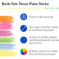 Kwik Stix NEON Solid Tempera Paint Super Quick Drying 6 Pack (TPG-610) Pink Yellow Blue Green Purple Orange $15.72 Kids' Draw...