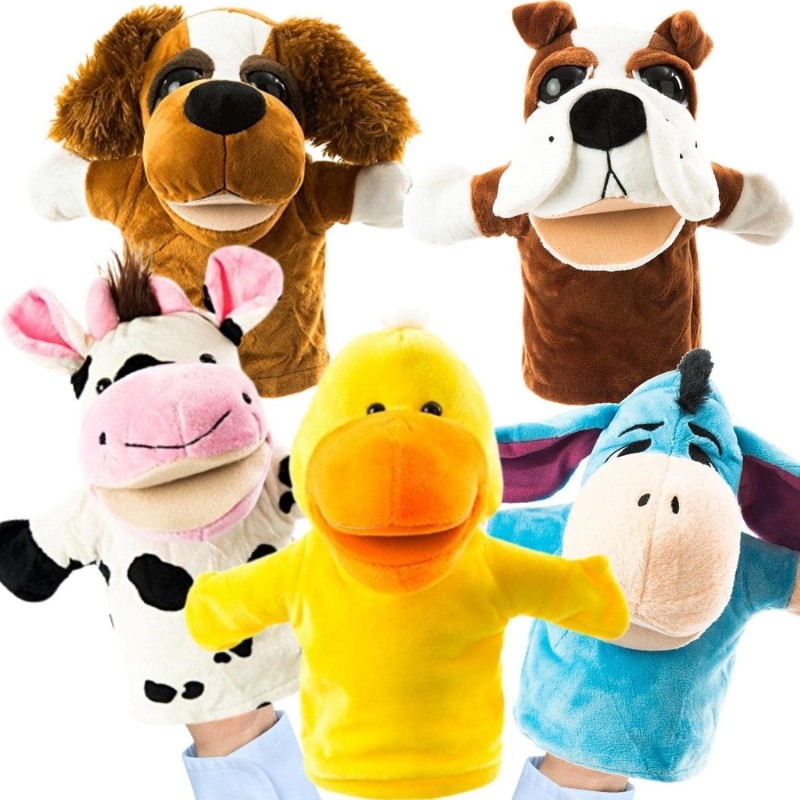 Animal Hand Puppets 5-Piece Set - Premium Quality with Movable Open Mouths 9.5” Soft Plush Hand Puppets for Kids- Perfect for...