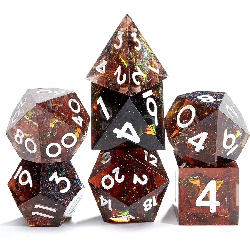 Gold Foil Resin DND Dice Set of 7 Pieces Rainbow Polyhedron Sharp Edge D&D Dice Set with Gift Box and Numbers for Dungeons & ...