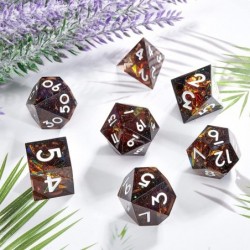 Gold Foil Resin DND Dice Set of 7 Pieces Rainbow Polyhedron Sharp Edge D&D Dice Set with Gift Box and Numbers for Dungeons & ...