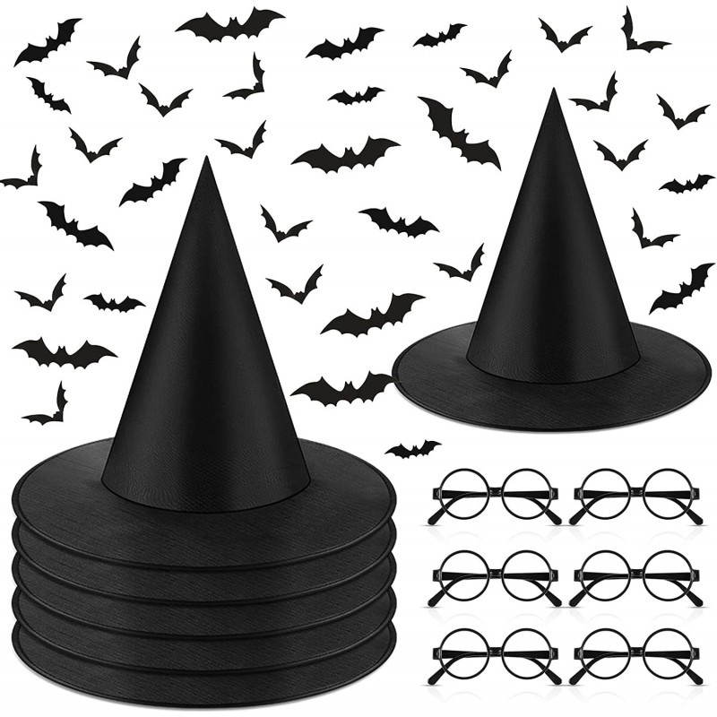 6 Pieces Halloween Witch Hat and 6 Pieces Plastic Wizard Glasses 36 Pieces Halloween 3D Bats Stickers for Halloween Party Dec...