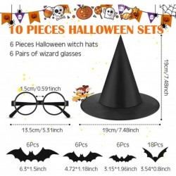 6 Pieces Halloween Witch Hat and 6 Pieces Plastic Wizard Glasses 36 Pieces Halloween 3D Bats Stickers for Halloween Party Dec...