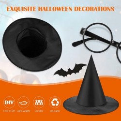 6 Pieces Halloween Witch Hat and 6 Pieces Plastic Wizard Glasses 36 Pieces Halloween 3D Bats Stickers for Halloween Party Dec...