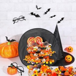 6 Pieces Halloween Witch Hat and 6 Pieces Plastic Wizard Glasses 36 Pieces Halloween 3D Bats Stickers for Halloween Party Dec...