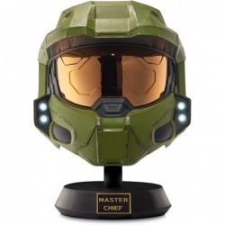 Master Chief Deluxe Helmet with Stand - LED Lights on Each Side - Battle Damaged Paint - One Size Fits Most - Build Your Univ...