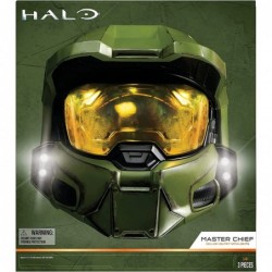 Master Chief Deluxe Helmet with Stand - LED Lights on Each Side - Battle Damaged Paint - One Size Fits Most - Build Your Univ...