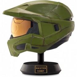 Master Chief Deluxe Helmet with Stand - LED Lights on Each Side - Battle Damaged Paint - One Size Fits Most - Build Your Univ...