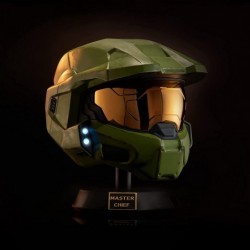 Master Chief Deluxe Helmet with Stand - LED Lights on Each Side - Battle Damaged Paint - One Size Fits Most - Build Your Univ...