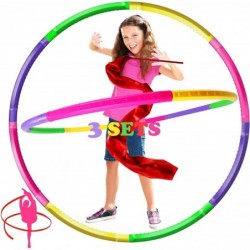 2 Set Exercise Hoola Hoops Kids w/ Ribbon for Gymnast Detachable Size Adjustable Plastic Colourful Fitness Toy Hoop Ideal Gym...