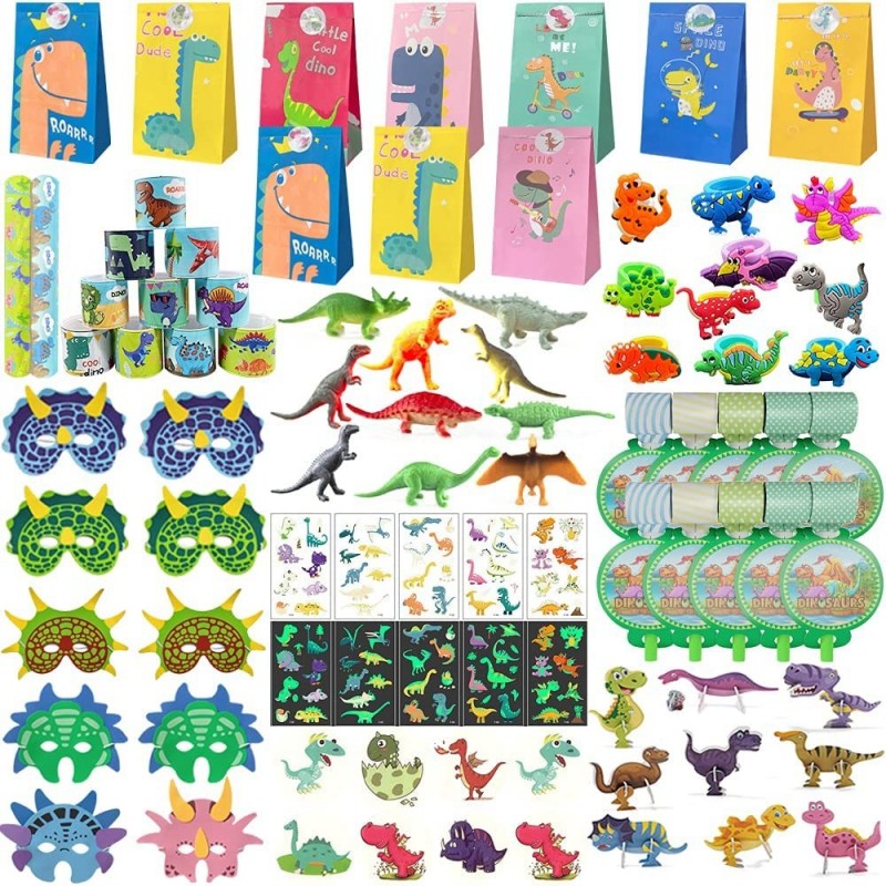 92Pcs Dinosaur Party Favors Set for Boy and Girl Goodie Bags for Kids Birthday Party 10 Sets of Pre-Installed Gift Toy Bags A...